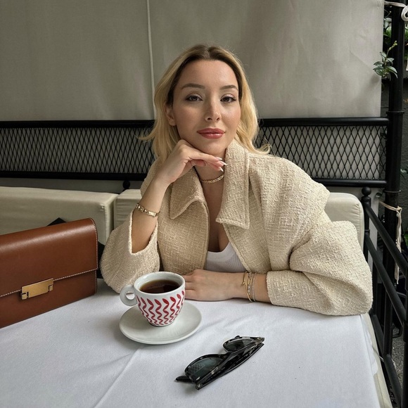 Zara Ecru Textured Weave Bomber Jacket - Picture 3 of 17